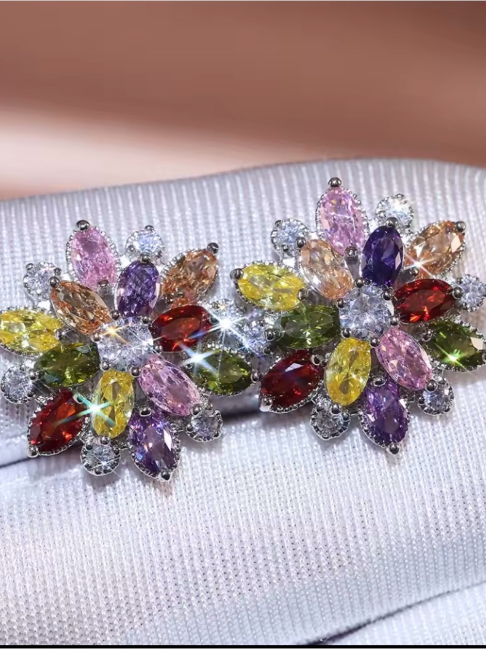 Multicolor Floral Cluster Stud Earrings - Women Jewelry